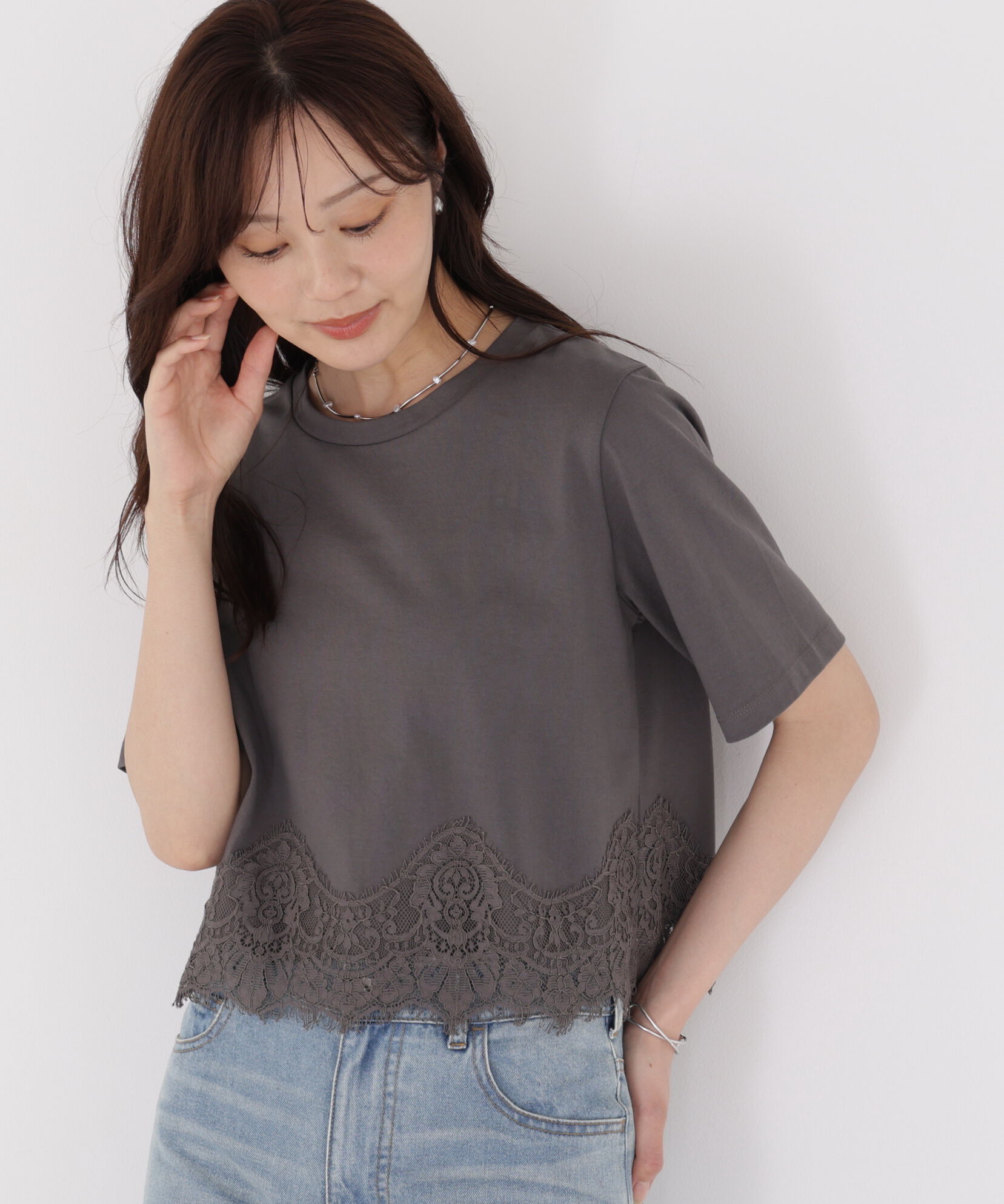 PROPORTION BODY DRESSING「レーストリムカットソー」|Tシャツ・カットソー|チャコール2