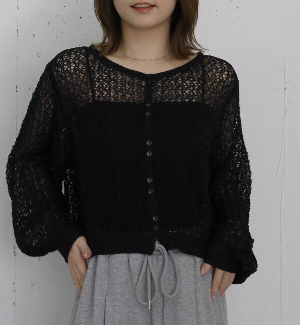 archives「ネップヤーンメッシュニットカーディガン」|カーディガン|BLACK