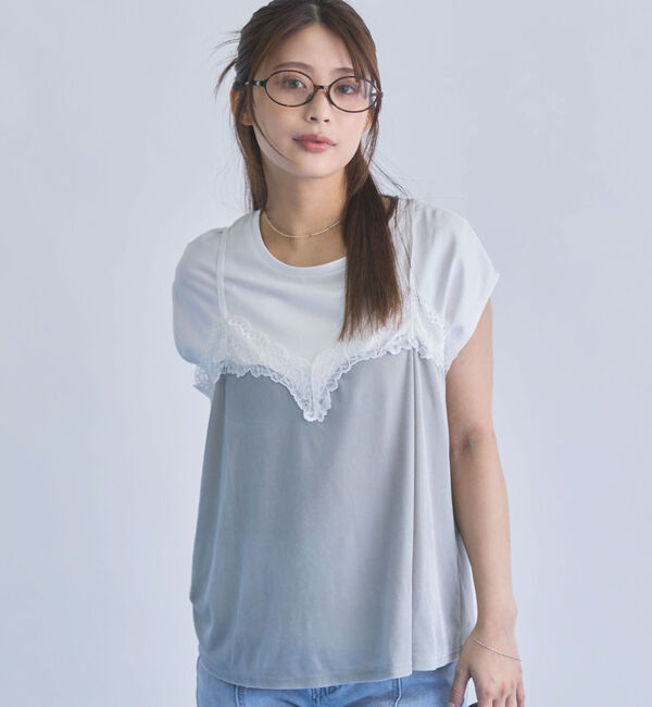 archives「レーストリムベロアビスチェ&times;フレンチＴＥＥ　ＳＥＴ」|カーディガン|GRAY