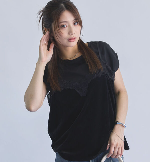 archives「レーストリムベロアビスチェ&times;フレンチＴＥＥ　ＳＥＴ」|カーディガン|BLACK