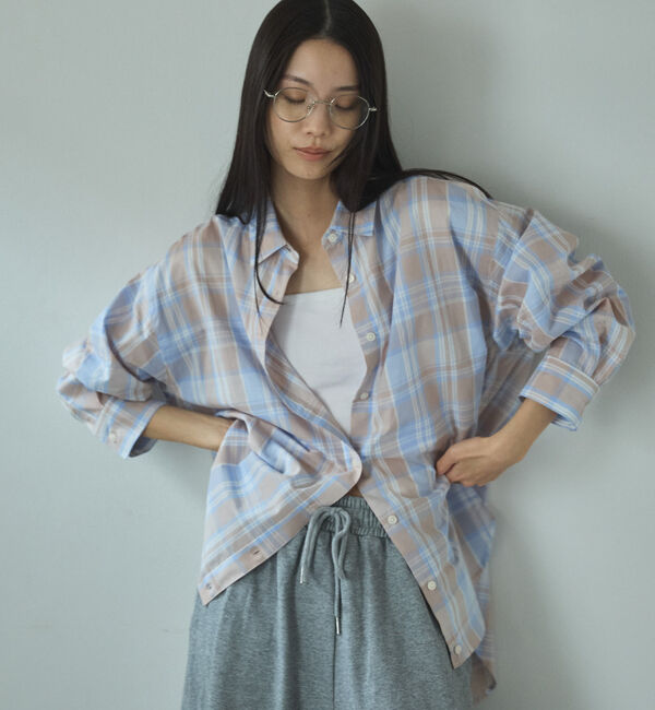 Doux archives「シアー２ＷＡＹシャツ（ストライプ／チェック）」|シャツ・ブラウス|BEIGE