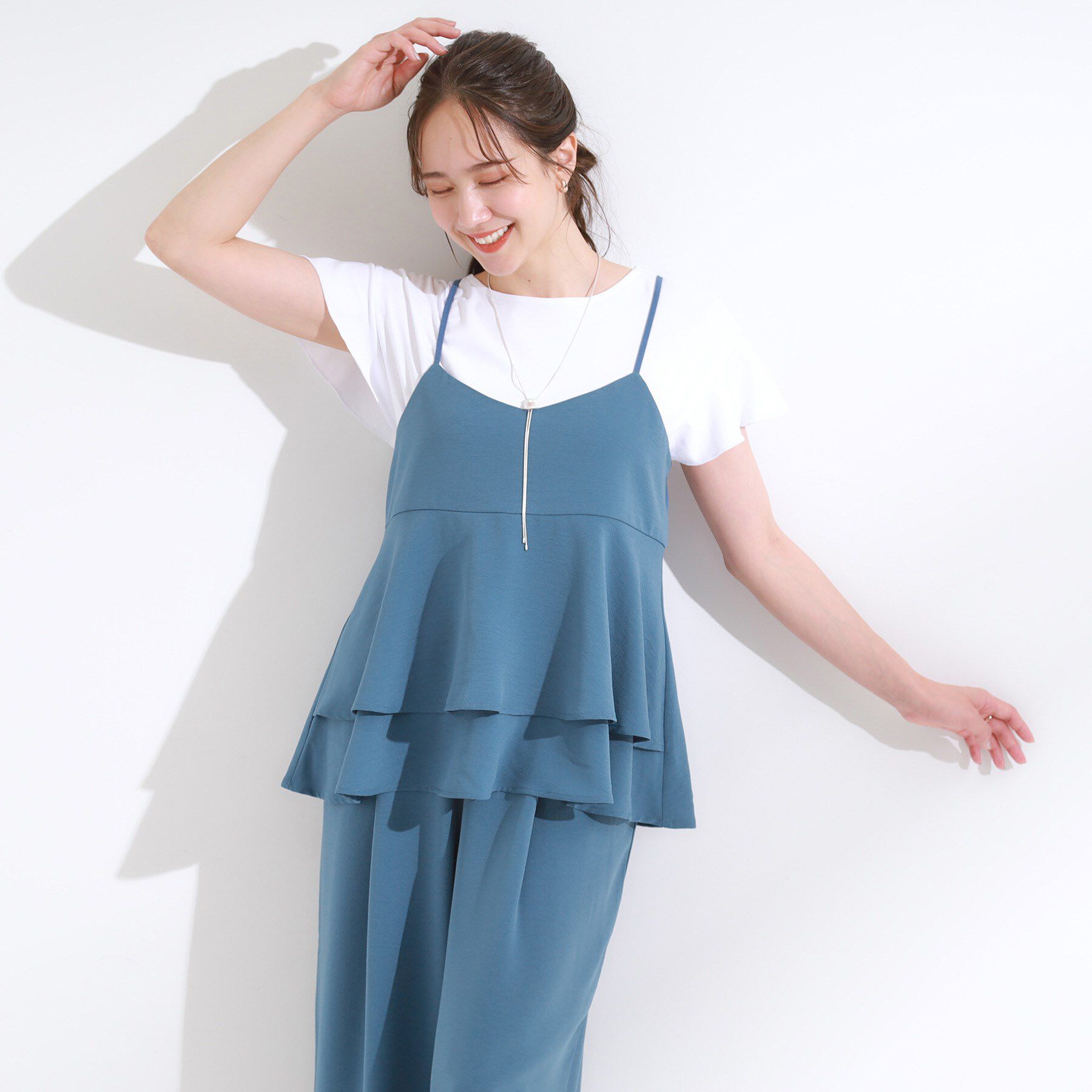 SHOO･LA･RUE「【S-LL/セットアップ可/ひんやり】女性らしさ溢れる ティアードキャミソール」|キャミソール|