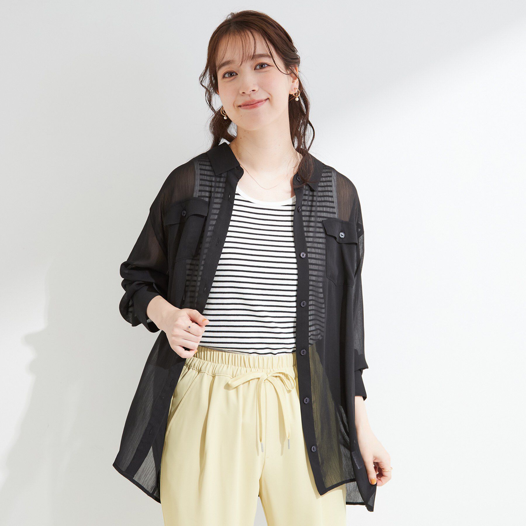 SHOO･LA･RUE「【洗濯機可】ダブルポケット 楊柳しぼしぼシアーシャツ」|シャツ・ブラウス|