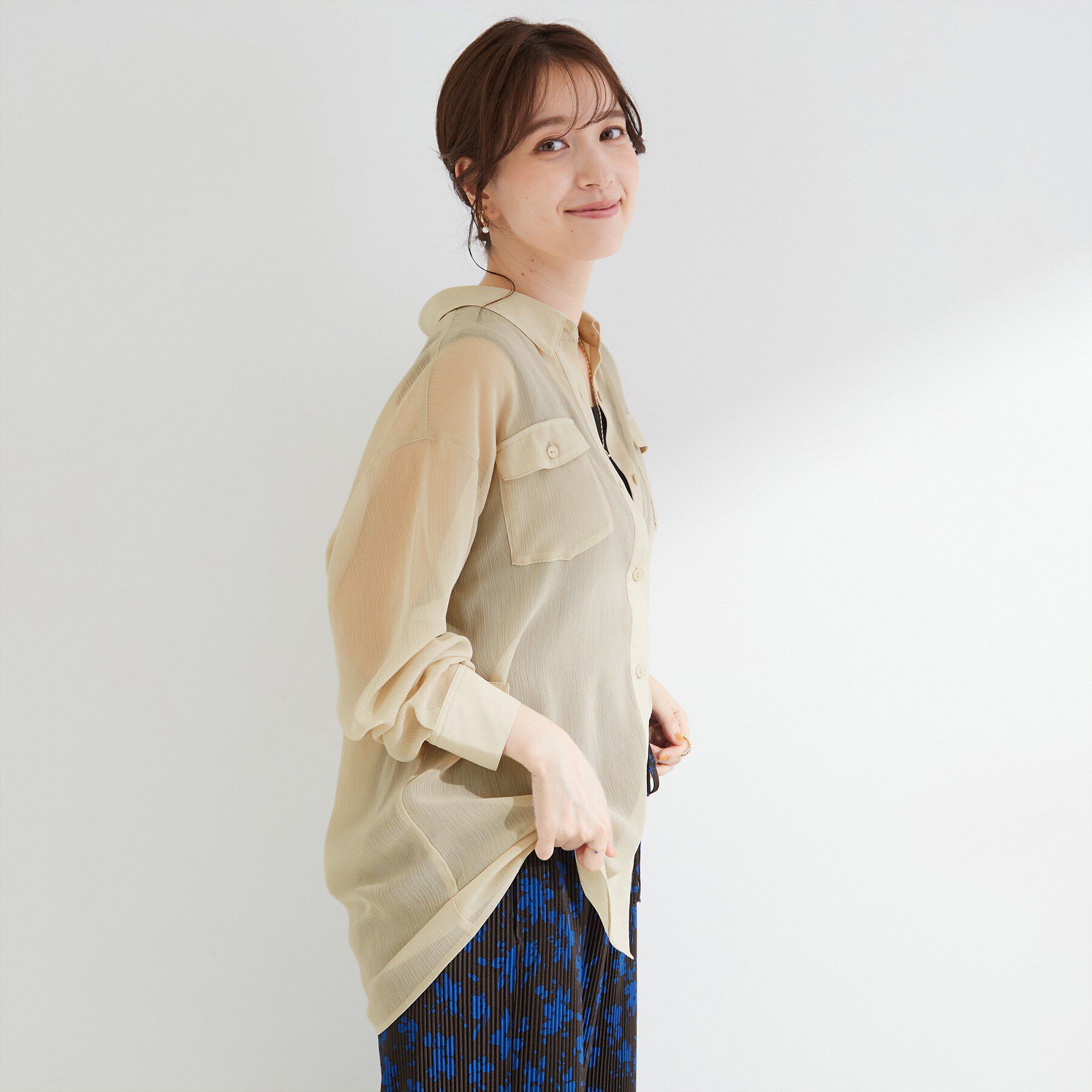 SHOO･LA･RUE「【洗濯機可】ダブルポケット 楊柳しぼしぼシアーシャツ」|シャツ・ブラウス|