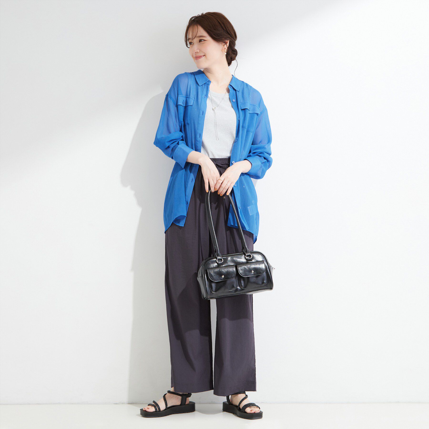 SHOO･LA･RUE「【洗濯機可】ダブルポケット 楊柳しぼしぼシアーシャツ」|シャツ・ブラウス|