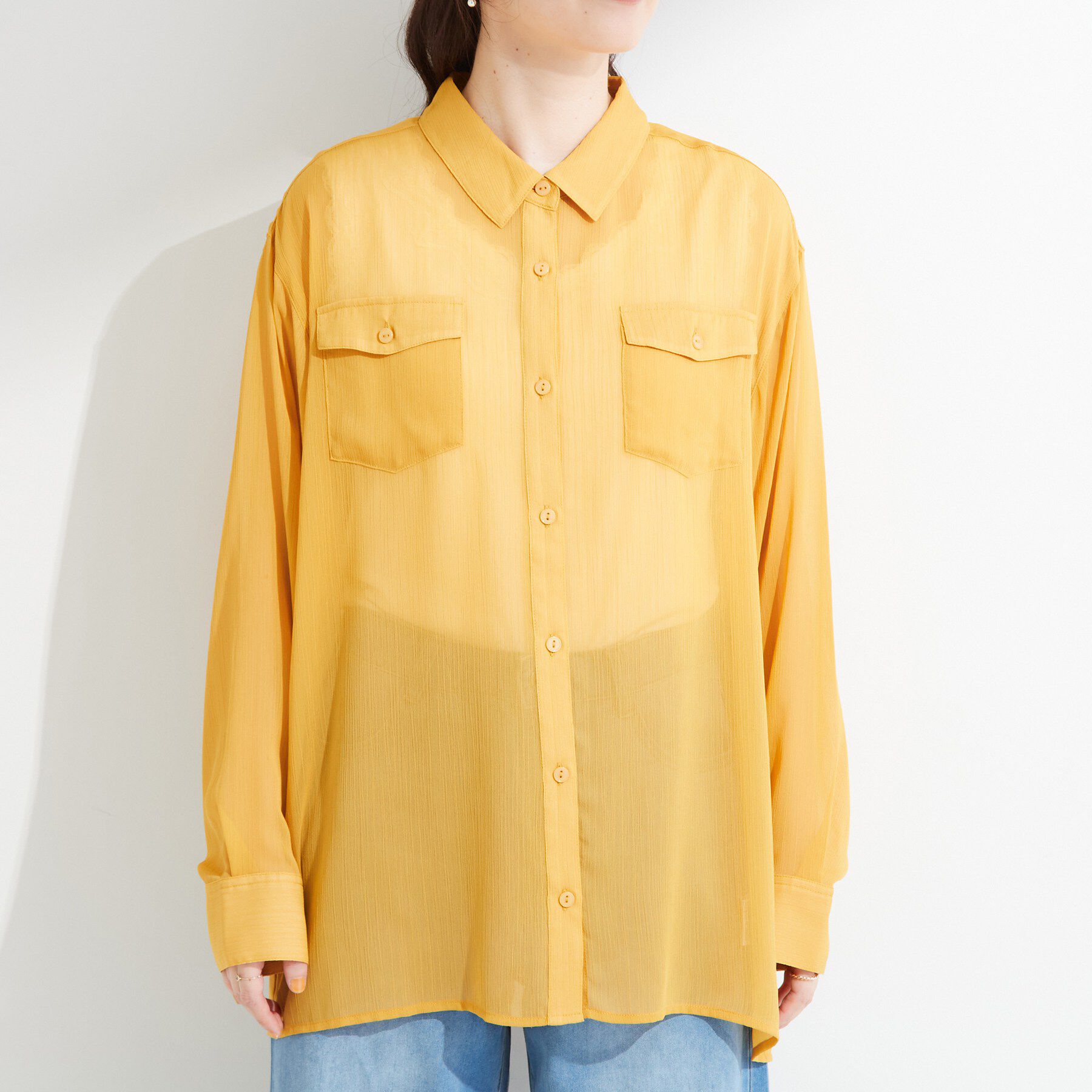 SHOO･LA･RUE「【洗濯機可】ダブルポケット 楊柳しぼしぼシアーシャツ」|シャツ・ブラウス|