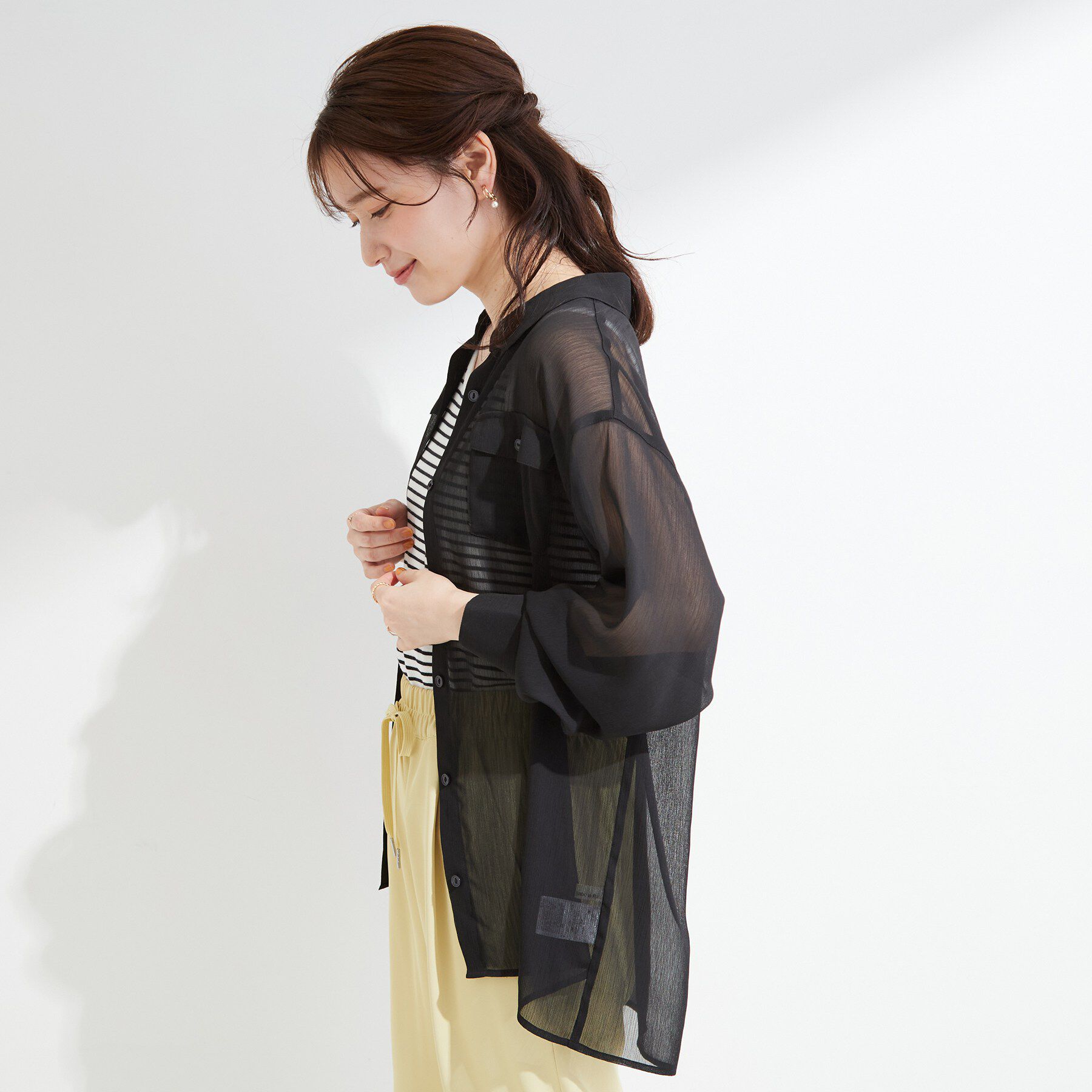 SHOO･LA･RUE「【洗濯機可】ダブルポケット 楊柳しぼしぼシアーシャツ」|シャツ・ブラウス|