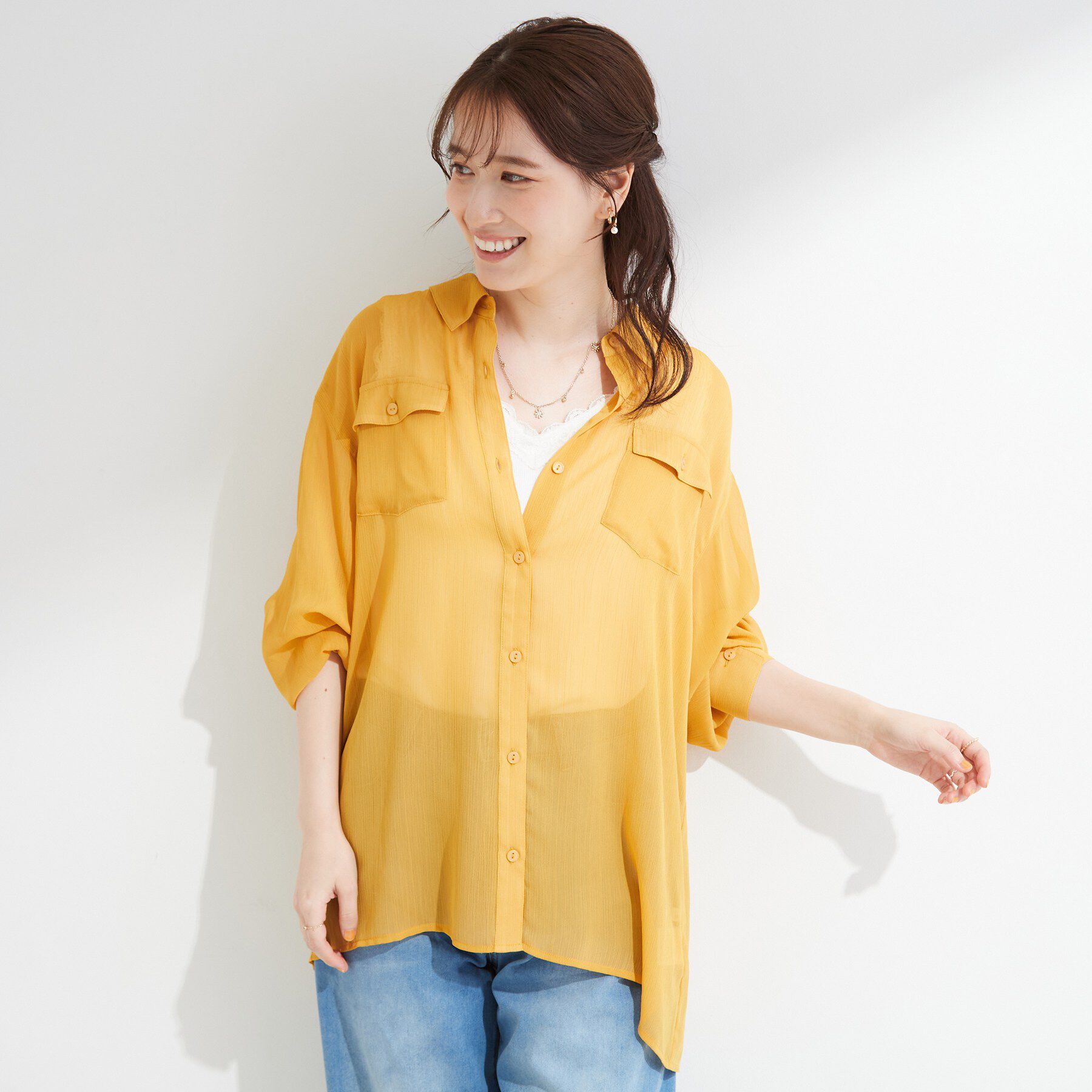 SHOO･LA･RUE「【洗濯機可】ダブルポケット 楊柳しぼしぼシアーシャツ」|シャツ・ブラウス|