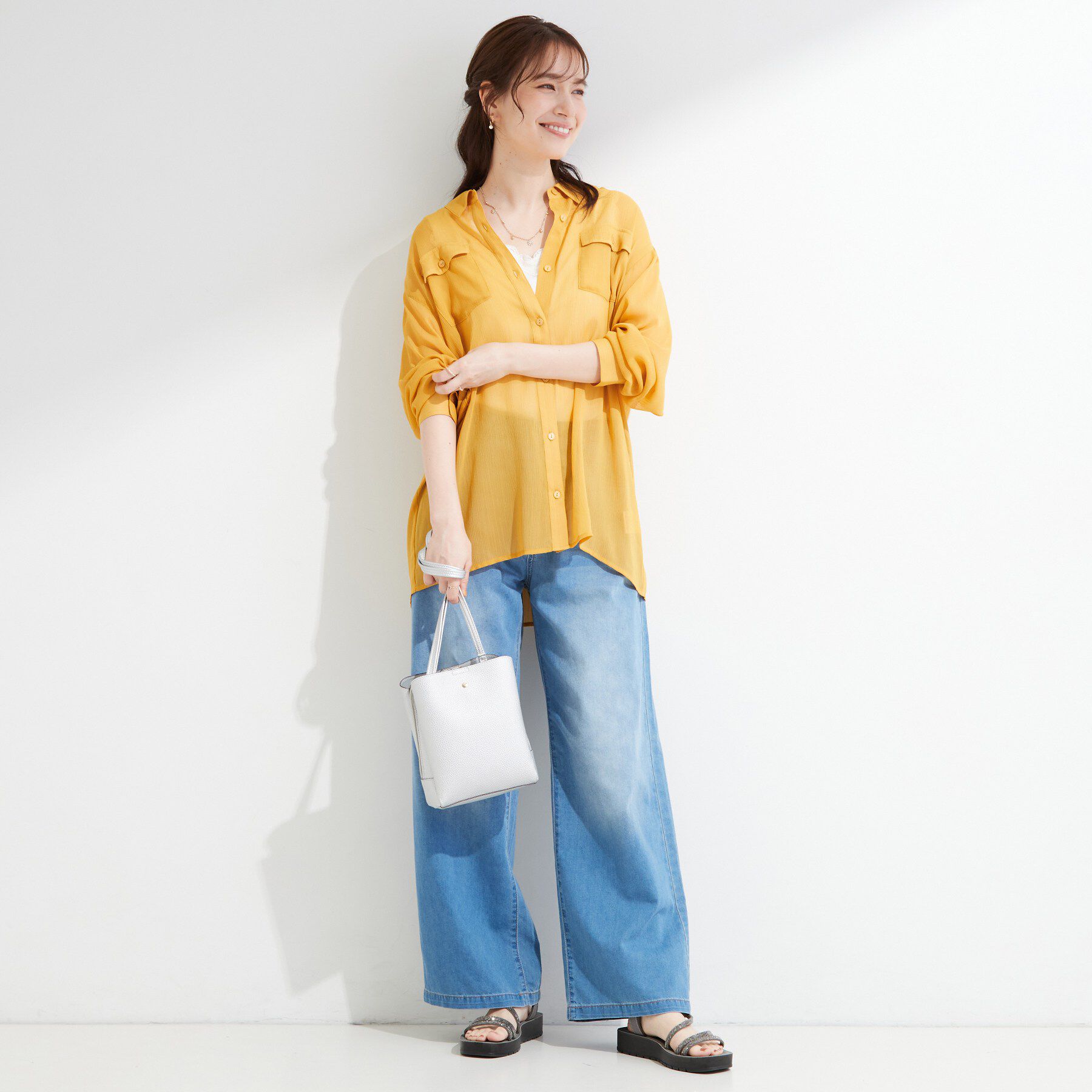 SHOO･LA･RUE「【洗濯機可】ダブルポケット 楊柳しぼしぼシアーシャツ」|シャツ・ブラウス|
