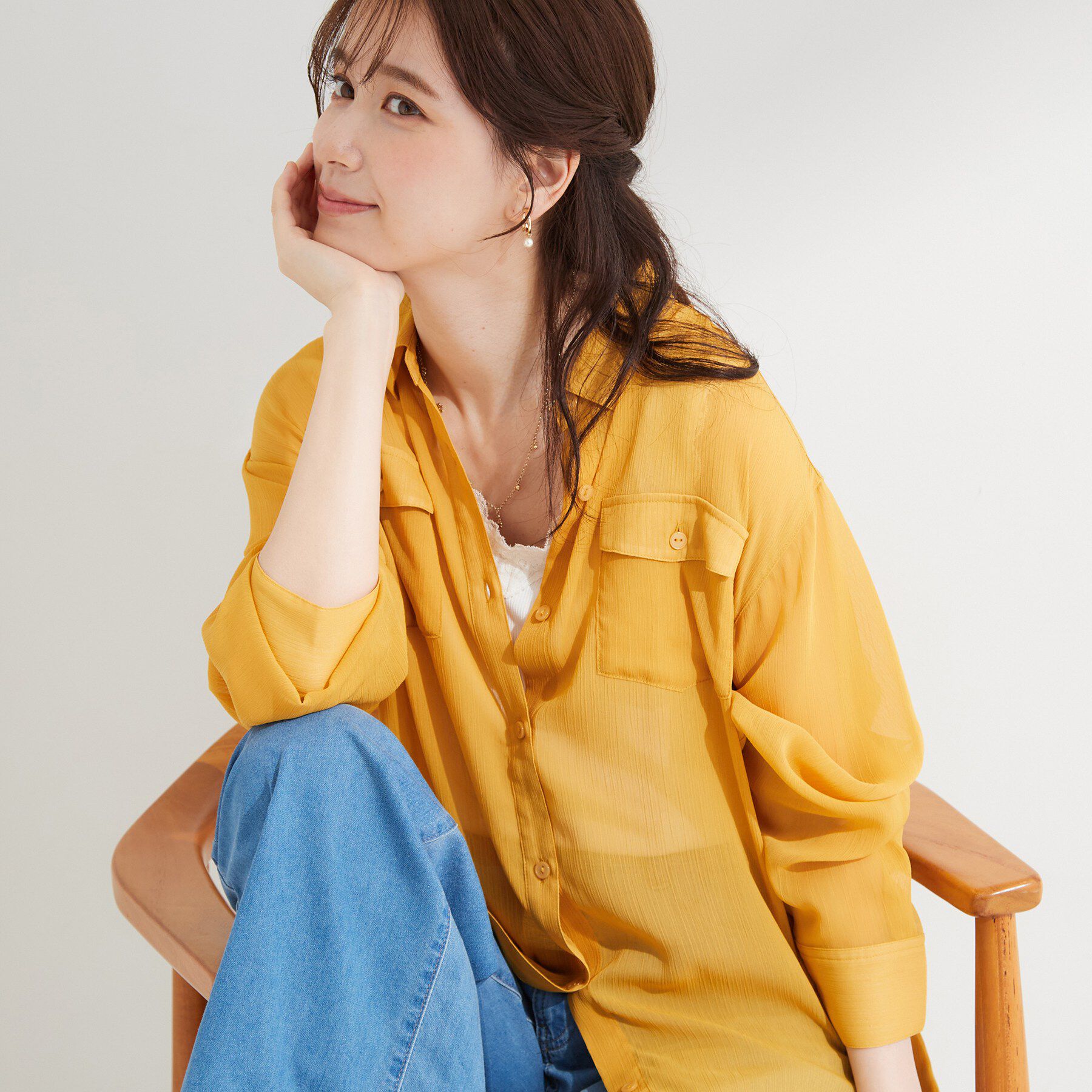 SHOO･LA･RUE「【洗濯機可】ダブルポケット 楊柳しぼしぼシアーシャツ」|シャツ・ブラウス|イエロー(032)