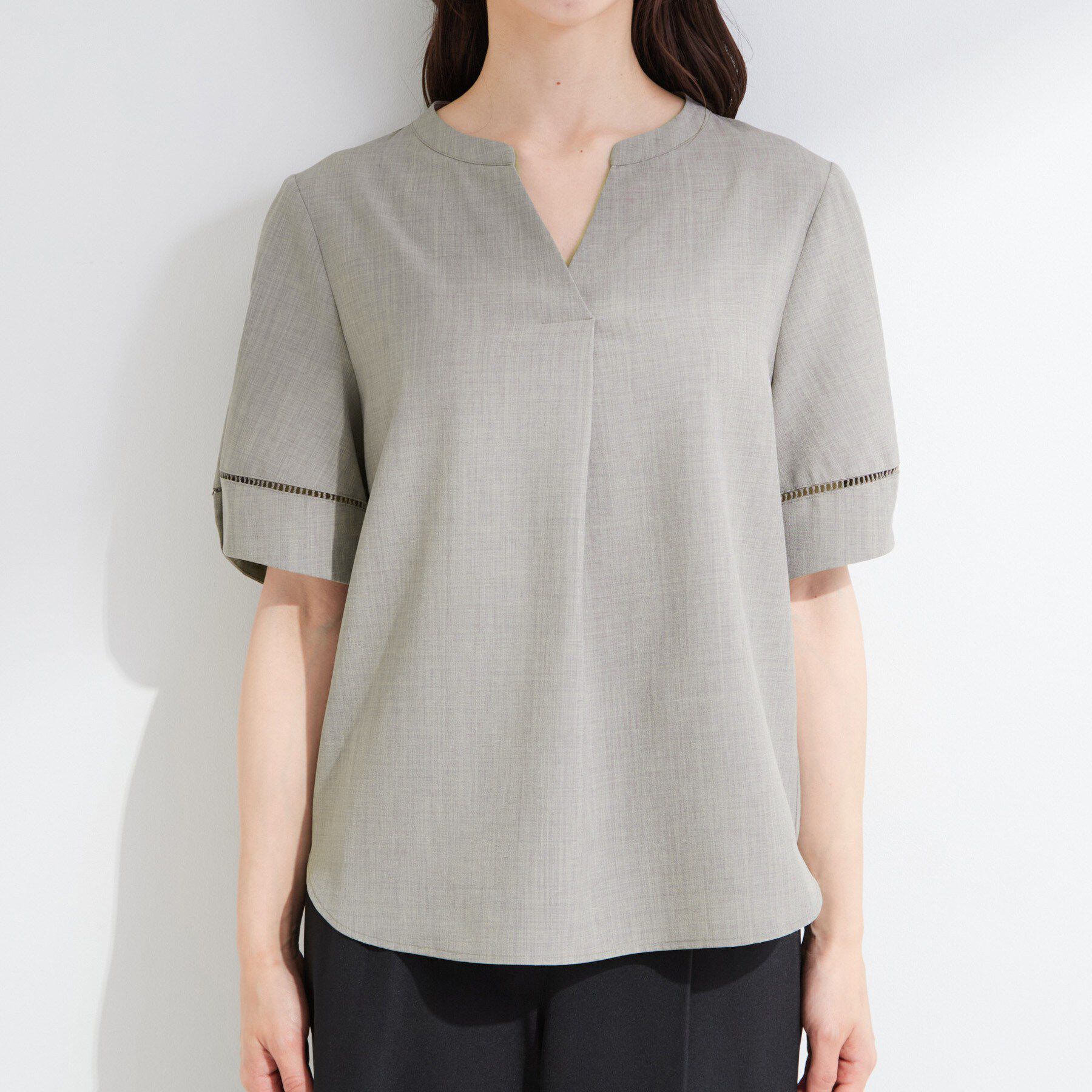 SHOO･LA･RUE「【洗濯後しわになりにくい／インせずきまる】麻調ハシゴレーススキッパーブラウス」|シャツ・ブラウス|