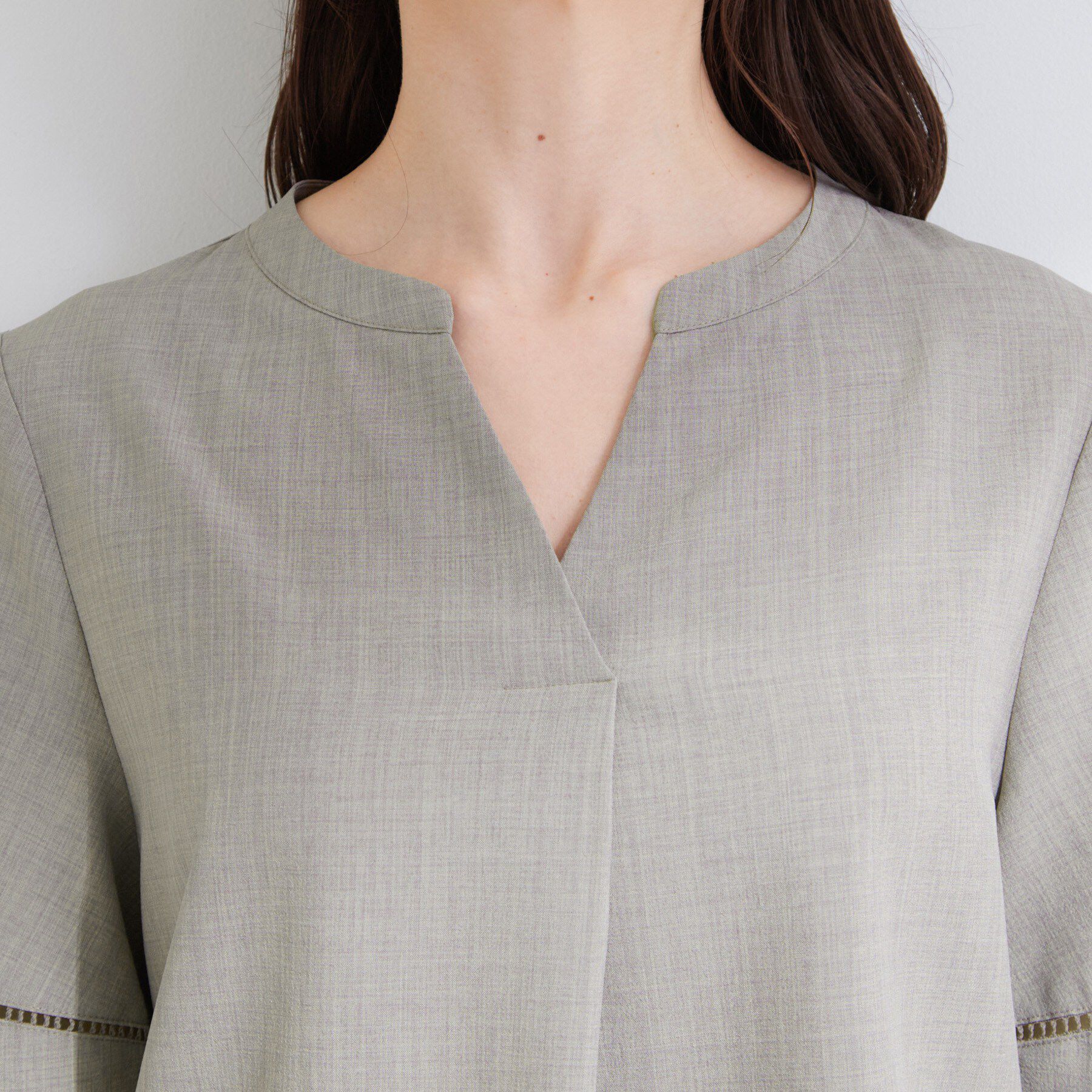 SHOO･LA･RUE「【洗濯後しわになりにくい／インせずきまる】麻調ハシゴレーススキッパーブラウス」|シャツ・ブラウス|