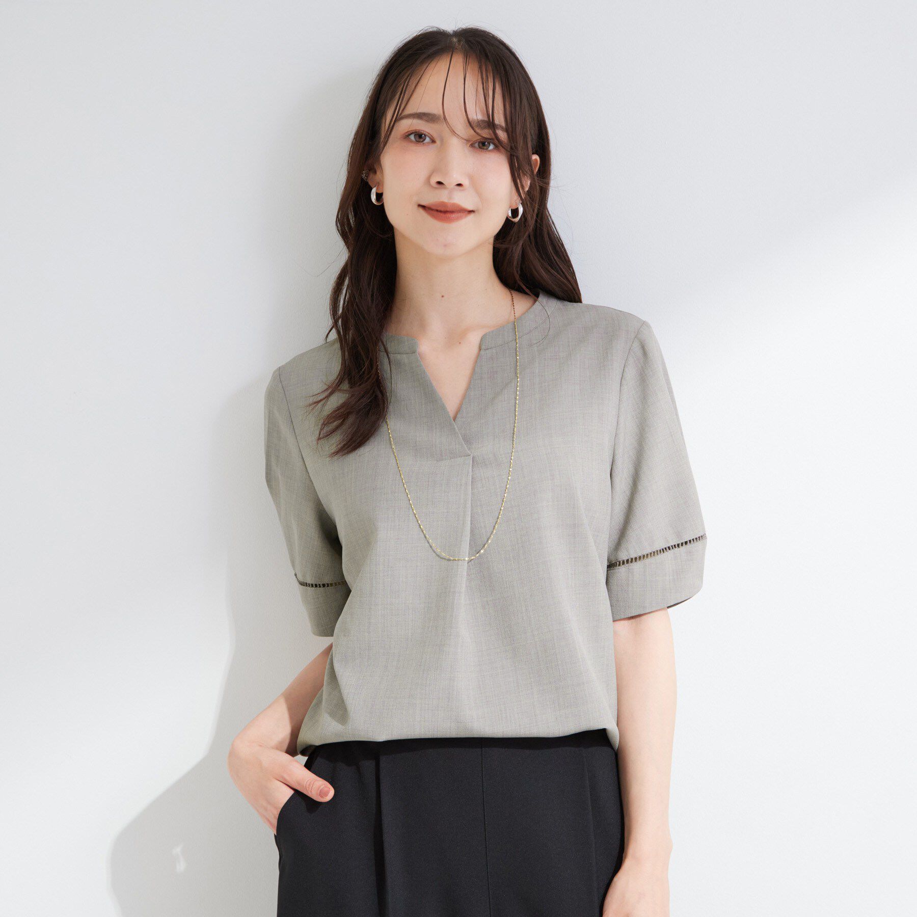 SHOO･LA･RUE「【洗濯後しわになりにくい／インせずきまる】麻調ハシゴレーススキッパーブラウス」|シャツ・ブラウス|
