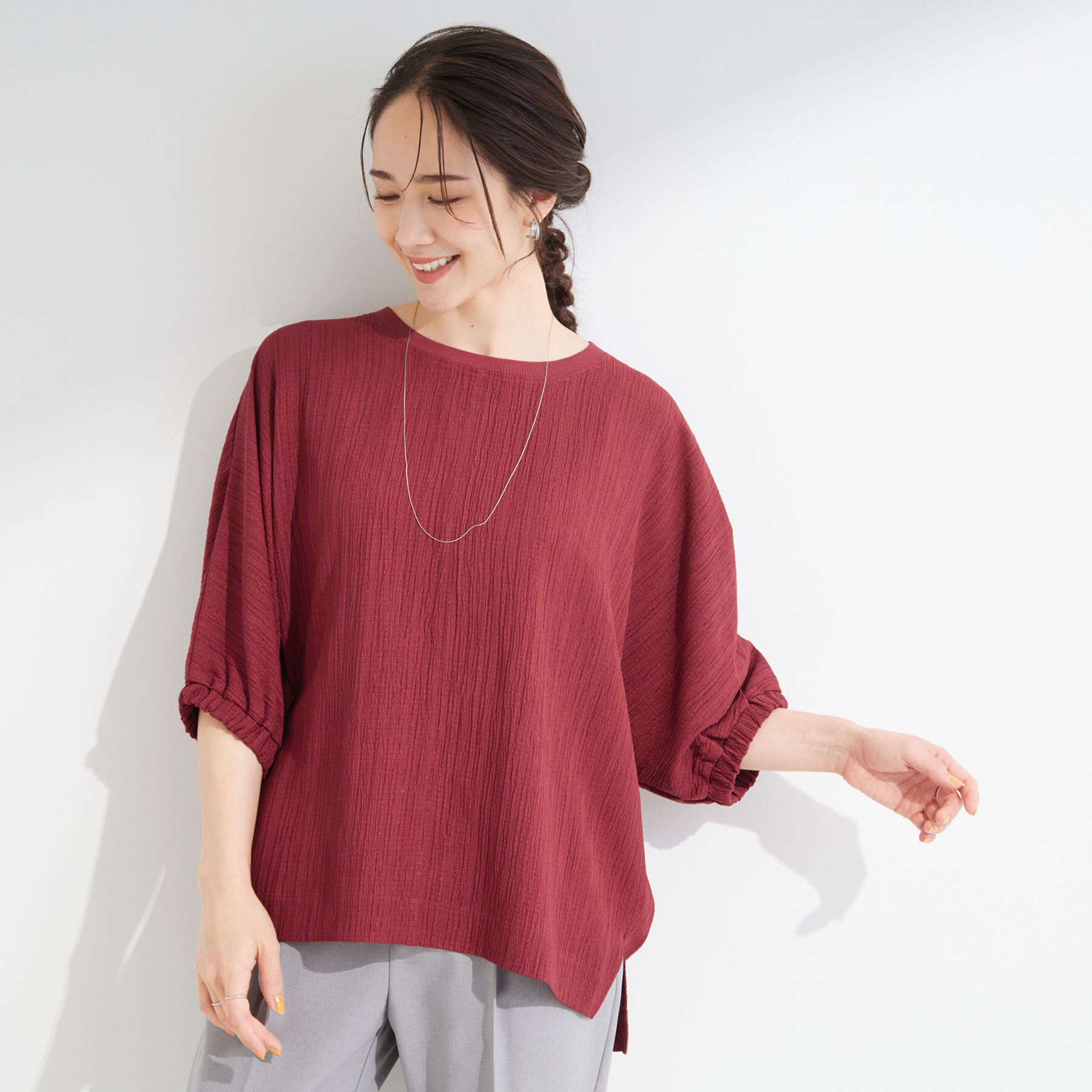 SHOO･LA･RUE「【インせず着られる/洗濯後しわになりにくい】シボシボドルマンブラウス」|シャツ・ブラウス|