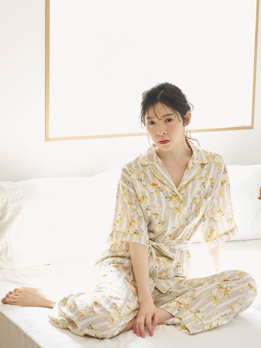 SNIDEL HOME「【接触冷感】ストライプフラワーシャツ」|ルームウェア|
