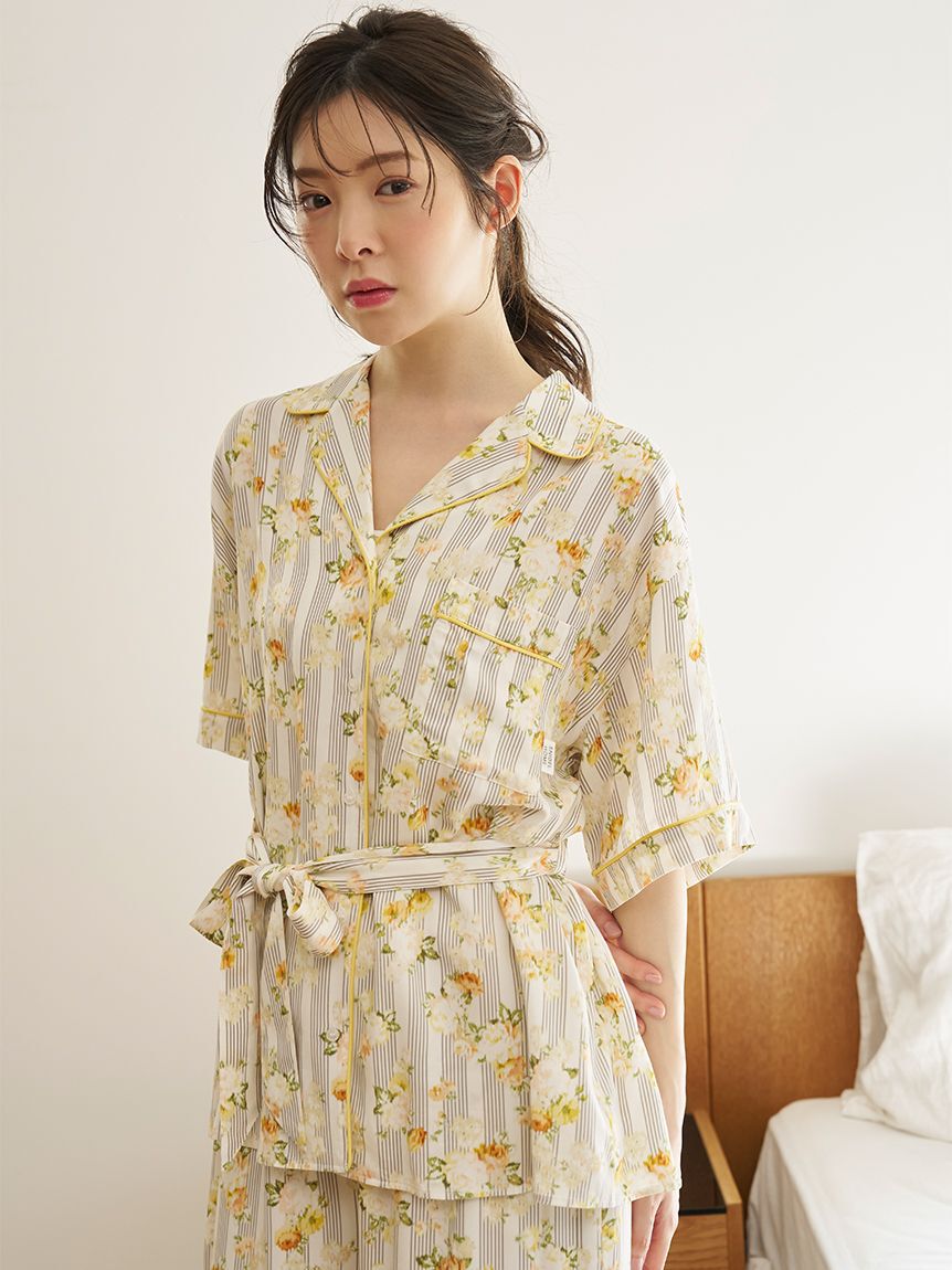 SNIDEL HOME「【接触冷感】ストライプフラワーシャツ」|ルームウェア|