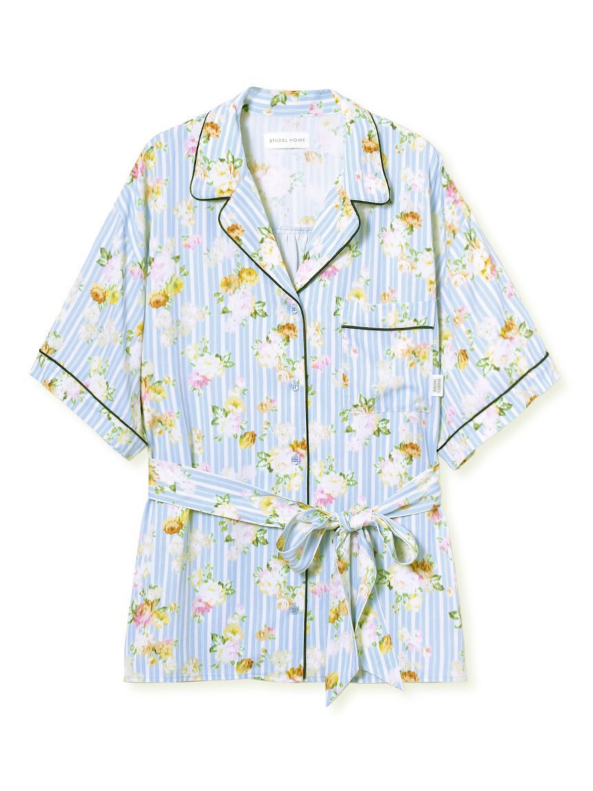 SNIDEL HOME「【接触冷感】ストライプフラワーシャツ」|ルームウェア|BLU