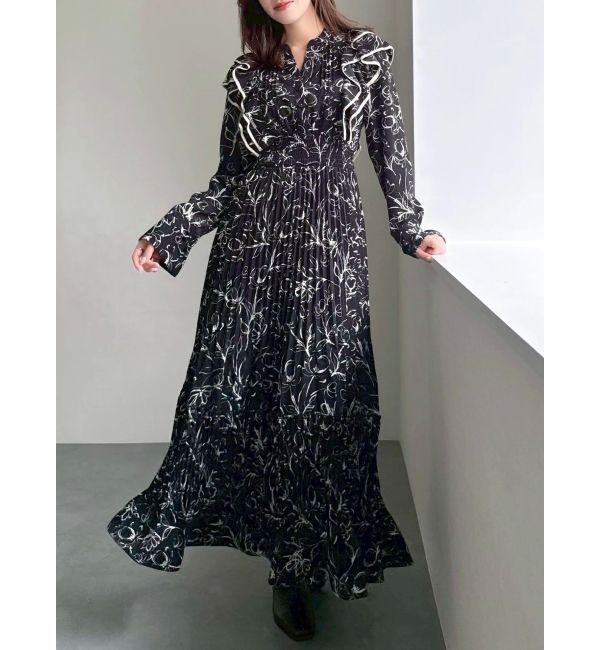 dazzlin「【WEB限定カラーあり】ダブルフリルフラワープリーツワンピース」|ワンピース|ブラック