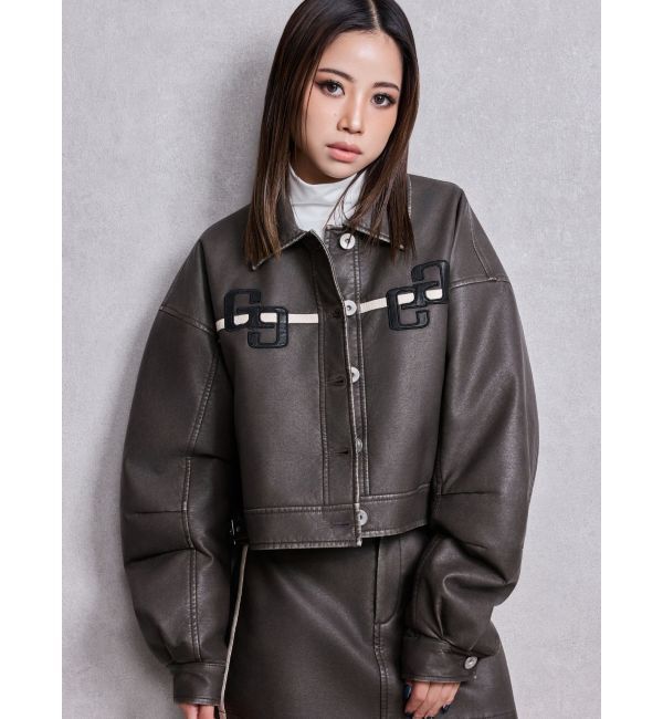 GYDA「GGラインFake Leatherブルゾン」|ブルゾン・スタジャン|ブラウン