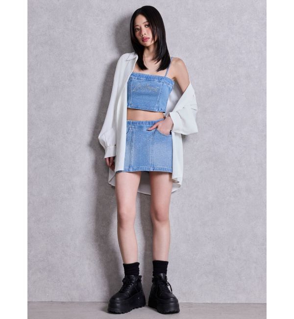 GYDA「bijouカットデニムミニスカートライクショートパンツ」|スカート|