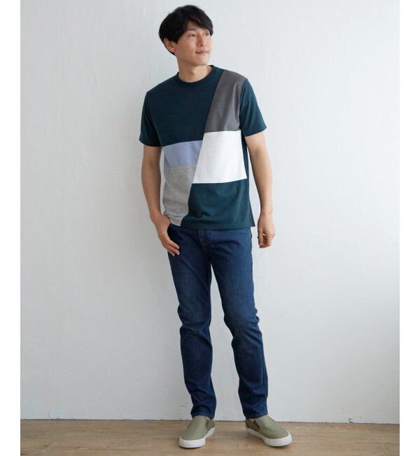 ikka「ブロックスポンチ切り替えTシャツ」|Tシャツ・カットソー|