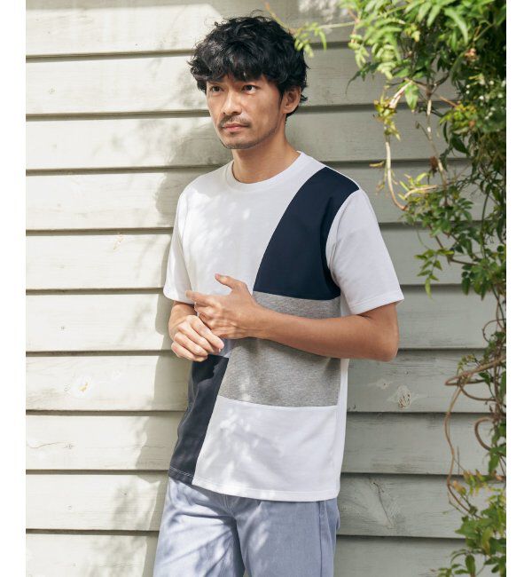 ikka「ブロックスポンチ切り替えTシャツ」|Tシャツ・カットソー|
