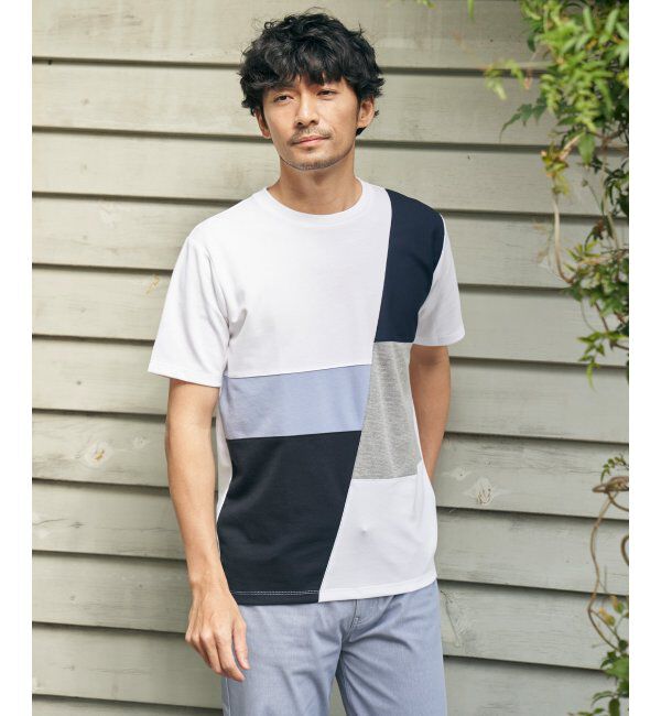 ikka「ブロックスポンチ切り替えTシャツ」|Tシャツ・カットソー|