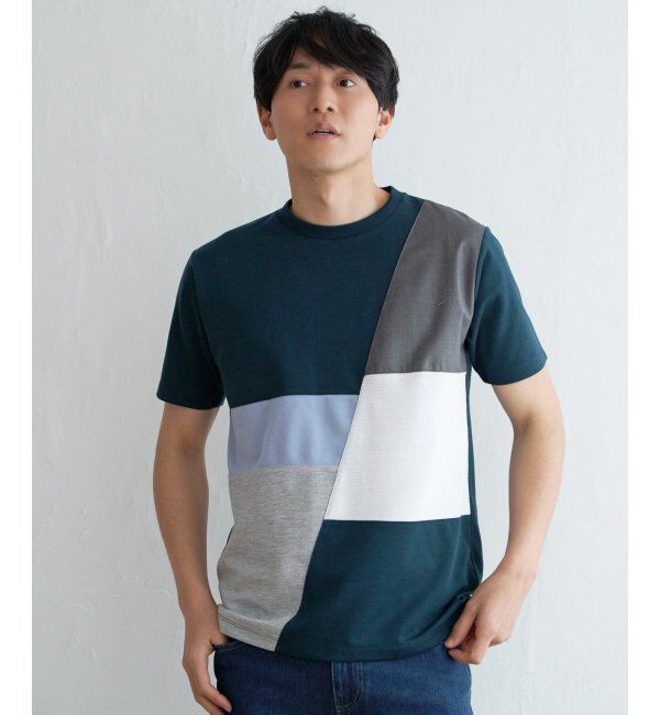 ikka「ブロックスポンチ切り替えTシャツ」|Tシャツ・カットソー|