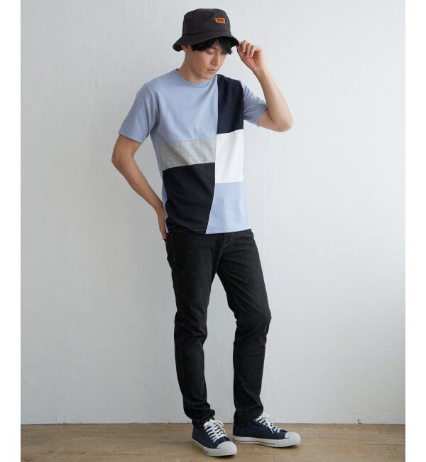 ikka「ブロックスポンチ切り替えTシャツ」|Tシャツ・カットソー|