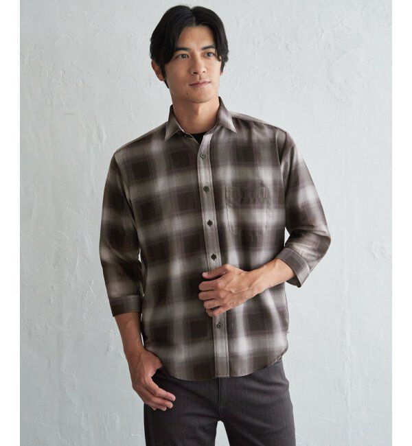 ikka「シアーデニムチェック七分袖シャツ」|シャツ・ブラウス|