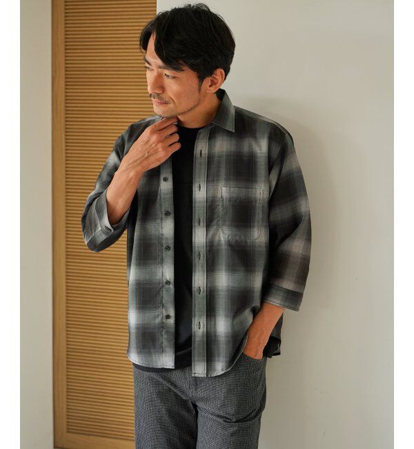 ikka「シアーデニムチェック七分袖シャツ」|シャツ・ブラウス|