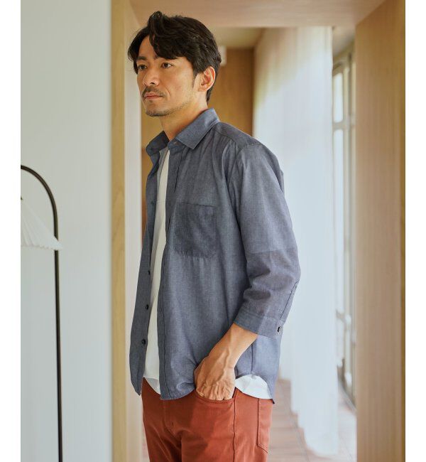 ikka「シアーデニムチェック七分袖シャツ」|シャツ・ブラウス|
