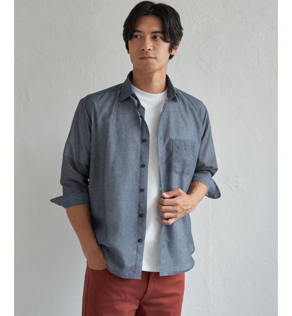 ikka「シアーデニムチェック七分袖シャツ」|シャツ・ブラウス|