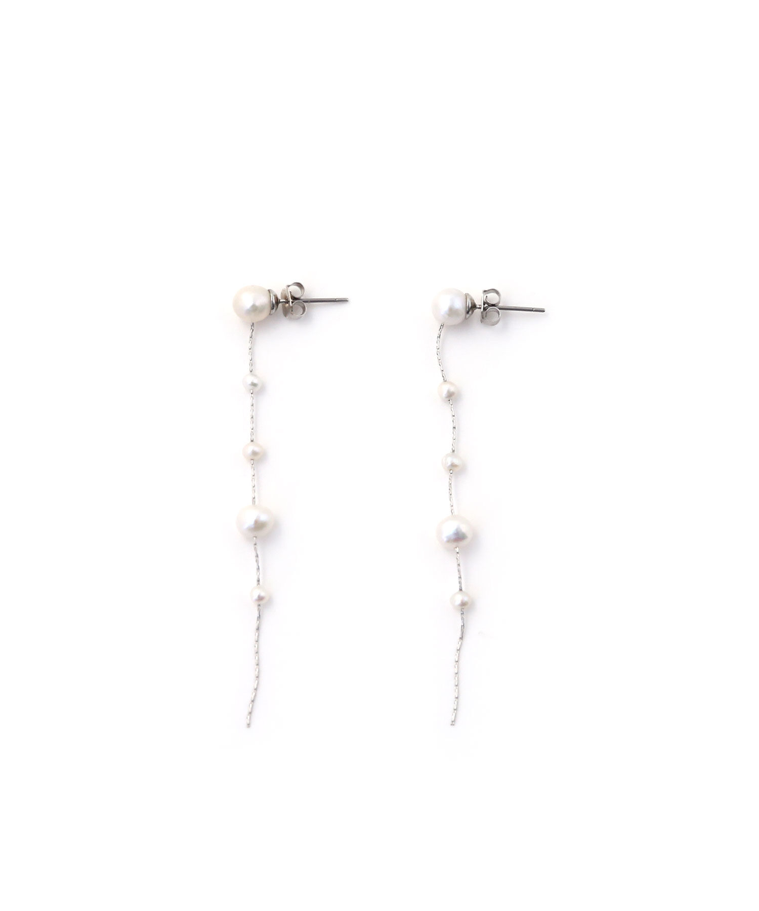  「淡水パールとチェーンのロングピアス」|ピアス|