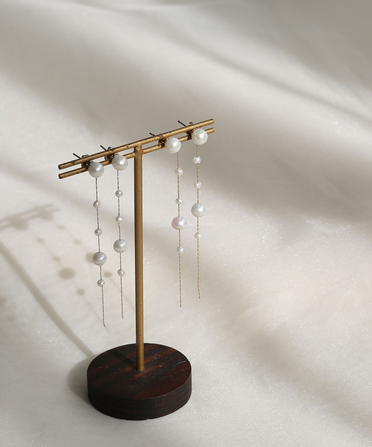  「淡水パールとチェーンのロングピアス」|ピアス|