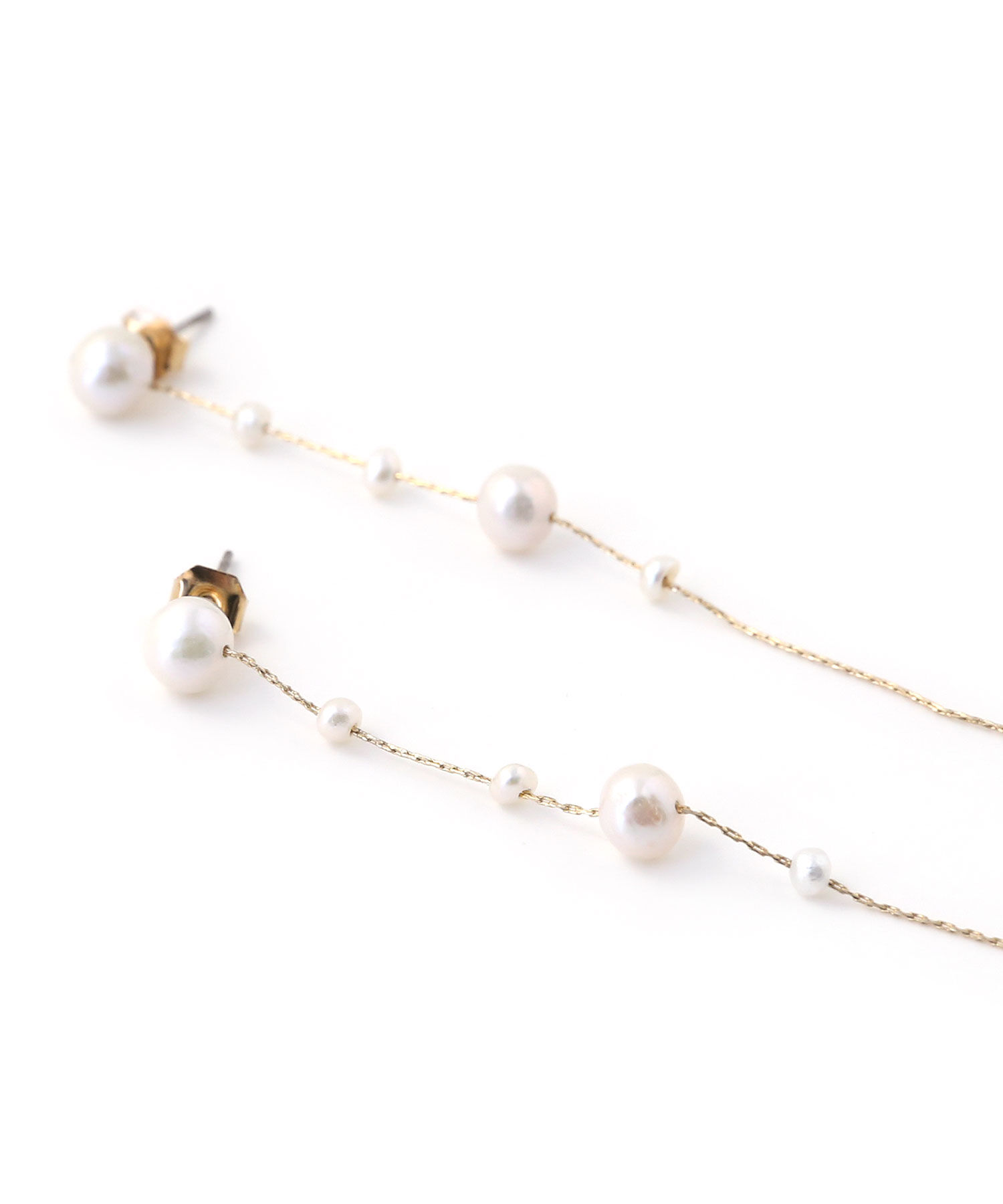  「淡水パールとチェーンのロングピアス」|ピアス|