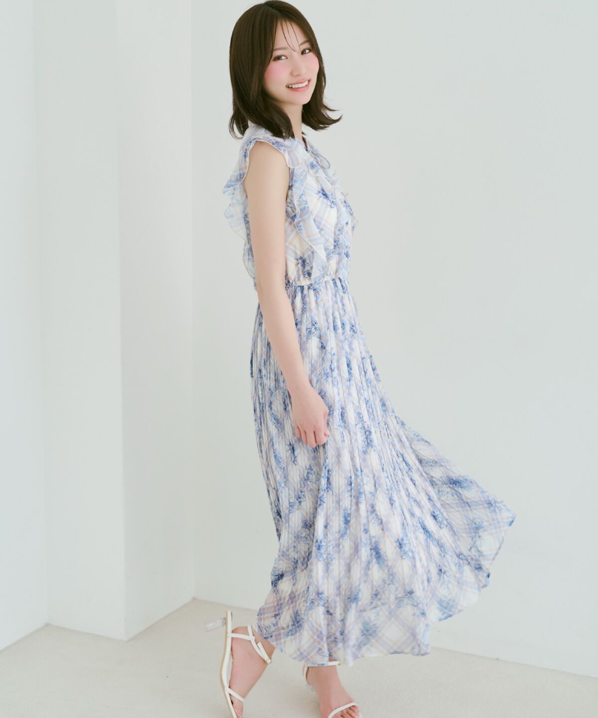 WILLSELECTION「フラワーチェックプリントプリーツ切替ワンピース」|ワンピース|