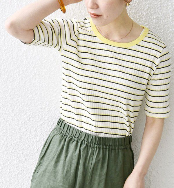 SHIPS any「【WEB限定】SHIPS any:〈洗濯機可能〉テレコ リブ ハーフスリーブ TEE」|Tシャツ・カットソー|