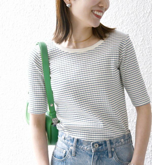SHIPS any「【WEB限定】SHIPS any:〈洗濯機可能〉テレコ リブ ハーフスリーブ TEE」|Tシャツ・カットソー|ブルー