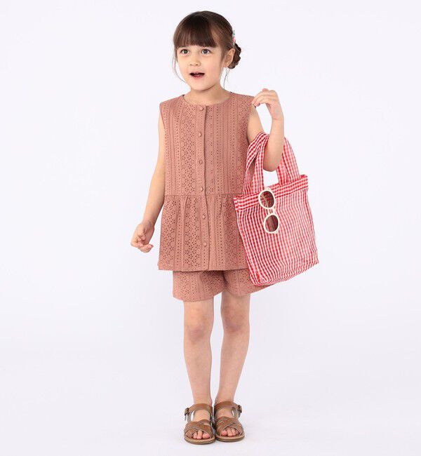 SHIPS KIDS「SHIPS KIDS:100～130cm / レース ペプラム ノースリーブ ブラウス」|シャツ・ブラウス|