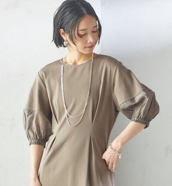 SHIPS for women「〈手洗い可能〉シアー スリーブ 切替 ジャージー ワンピース」|ワンピース|