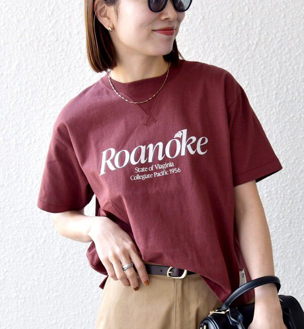 SHIPS any「【SHIPS any別注】Collegiate Pacific:〈洗濯機可能〉V ガゼット プリント & 刺繍 Tシャツ」|Tシャツ・カットソー|ブラウン