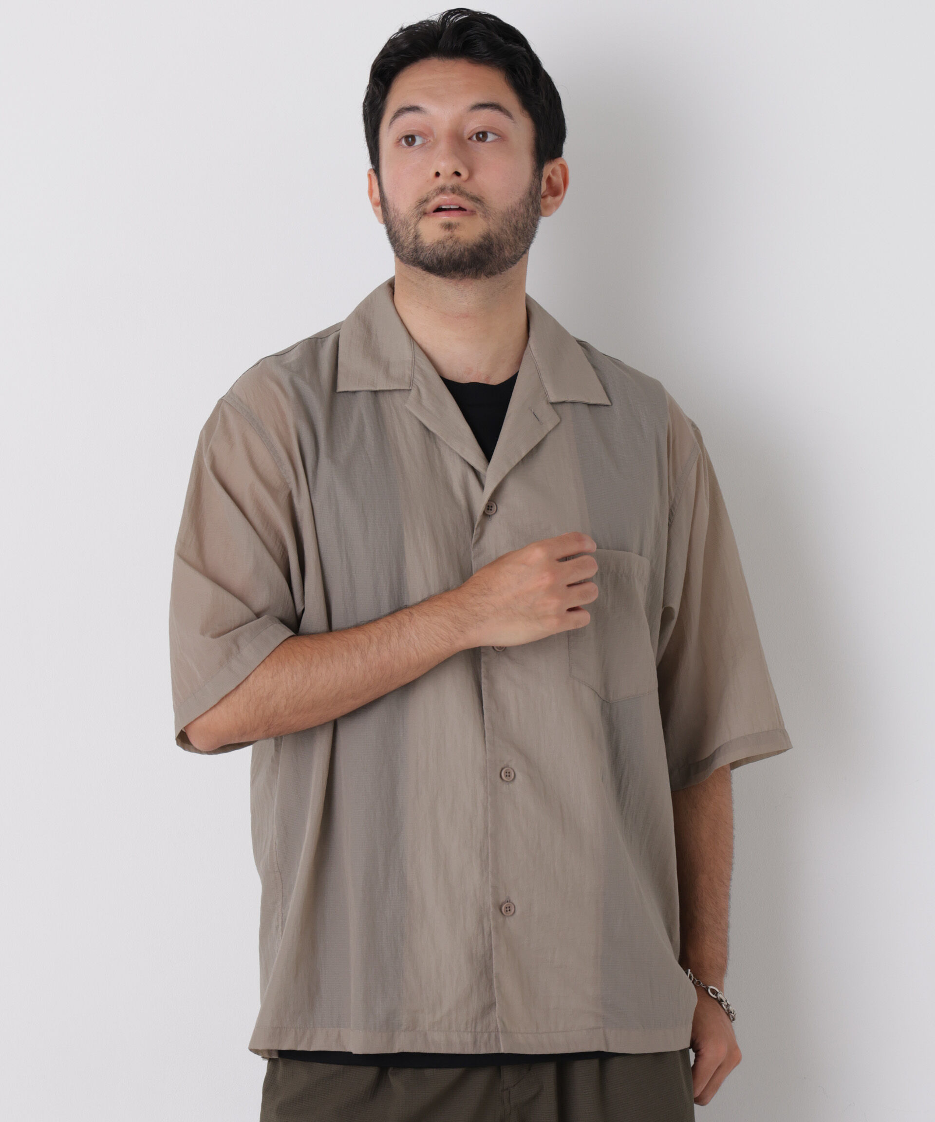 nano･universe「HRAFTeX(R)スクウェアシャツ 半袖」|シャツ・ブラウス|ベージュ
