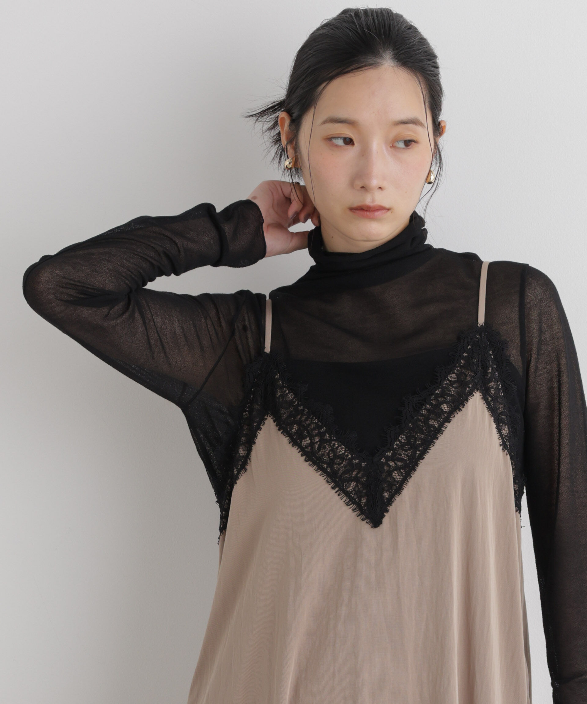 NANO universe「梨地シアータートルカットトップス」|Tシャツ・カットソー|ブラック