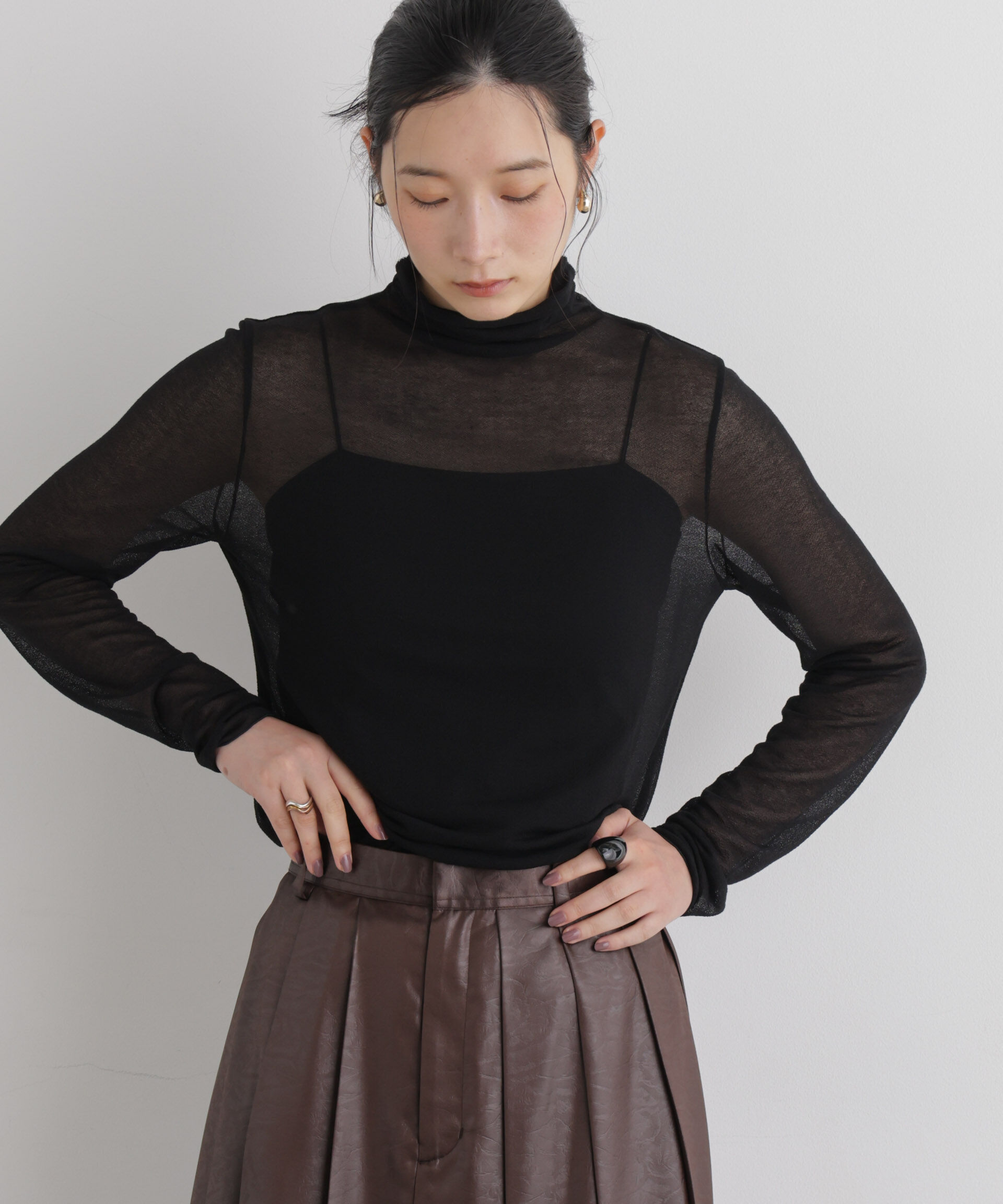 NANO universe「梨地シアータートルカットトップス」|Tシャツ・カットソー|