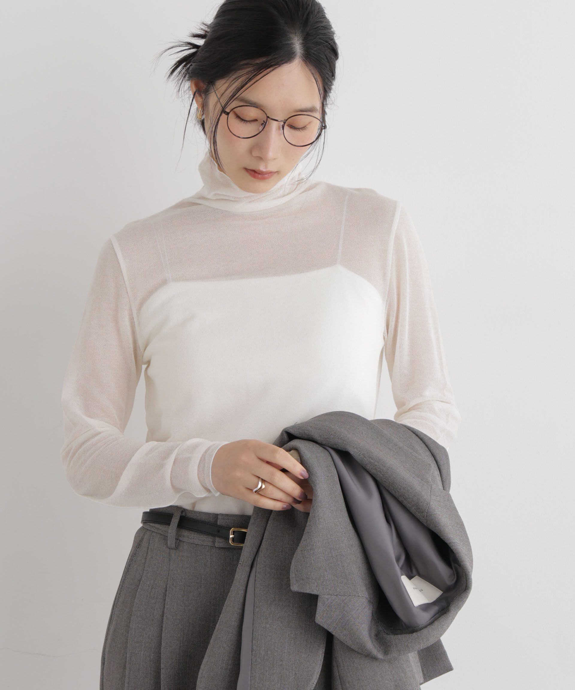 NANO universe「梨地シアータートルカットトップス」|Tシャツ・カットソー|