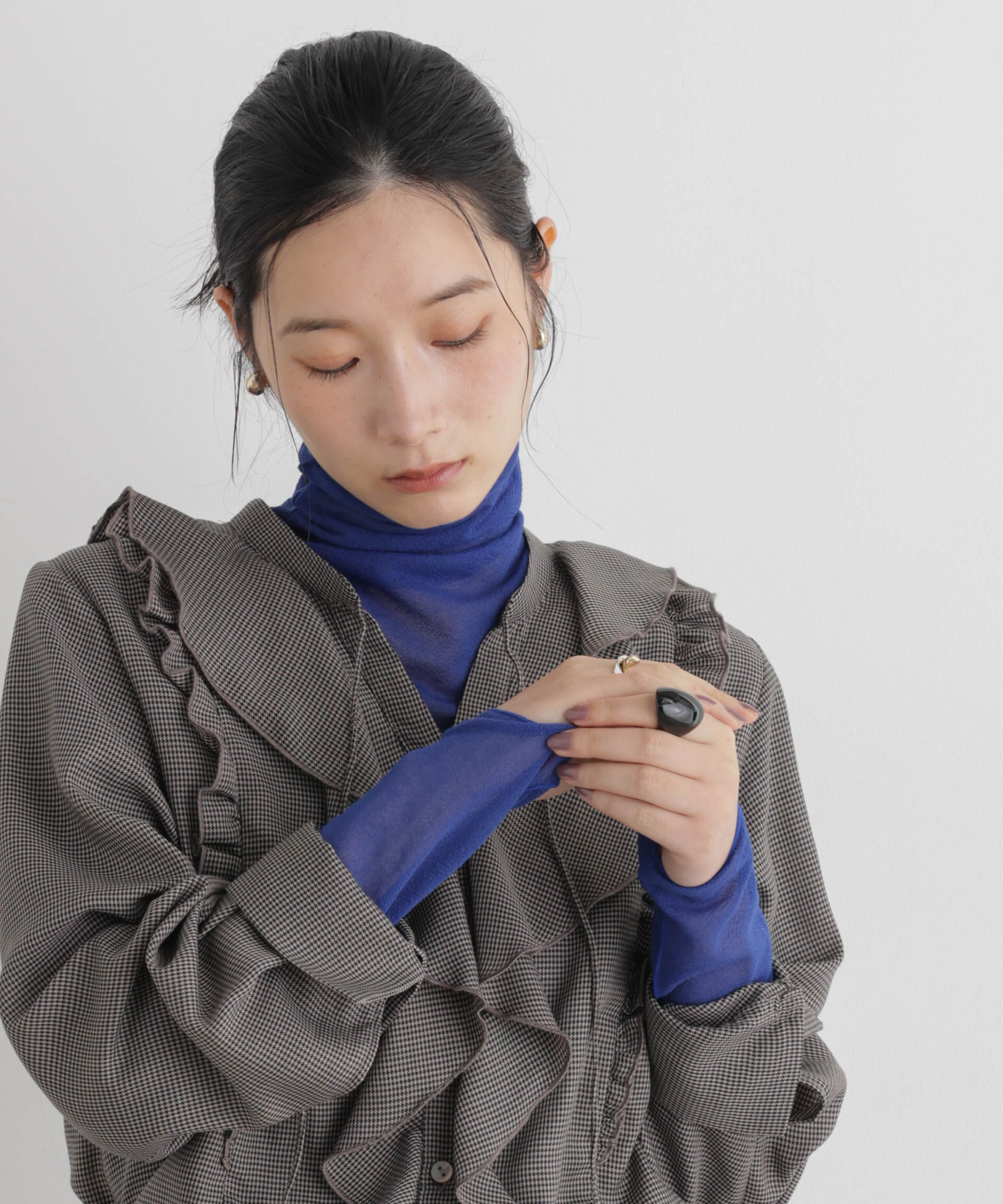 NANO universe「梨地シアータートルカットトップス」|Tシャツ・カットソー|ブルー