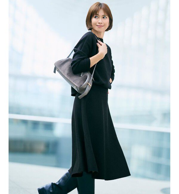 自由区「【WEB限定カラーあり・洗える】リバーシブルニット セットアップ(プルオーバー&times;フレアスカート)」|スーツ|