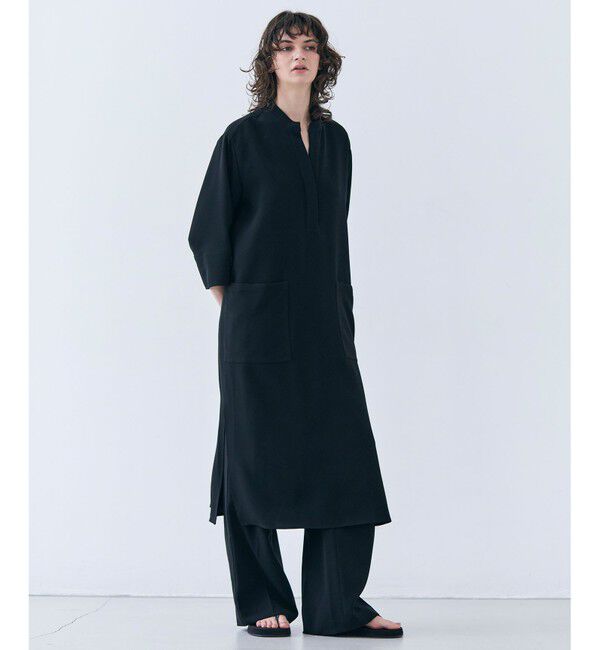 BEIGE,「【洗える】RUE / クロスオーバーVネックワンピース」|ワンピース|Black