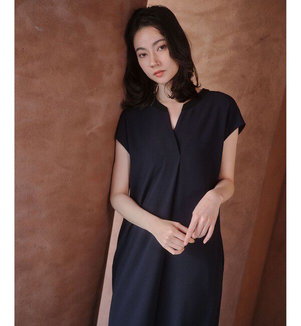 BEIGE,「【セットアップ対応】CINDY / 配色ネック フレンチドレス」|ワンピース|
